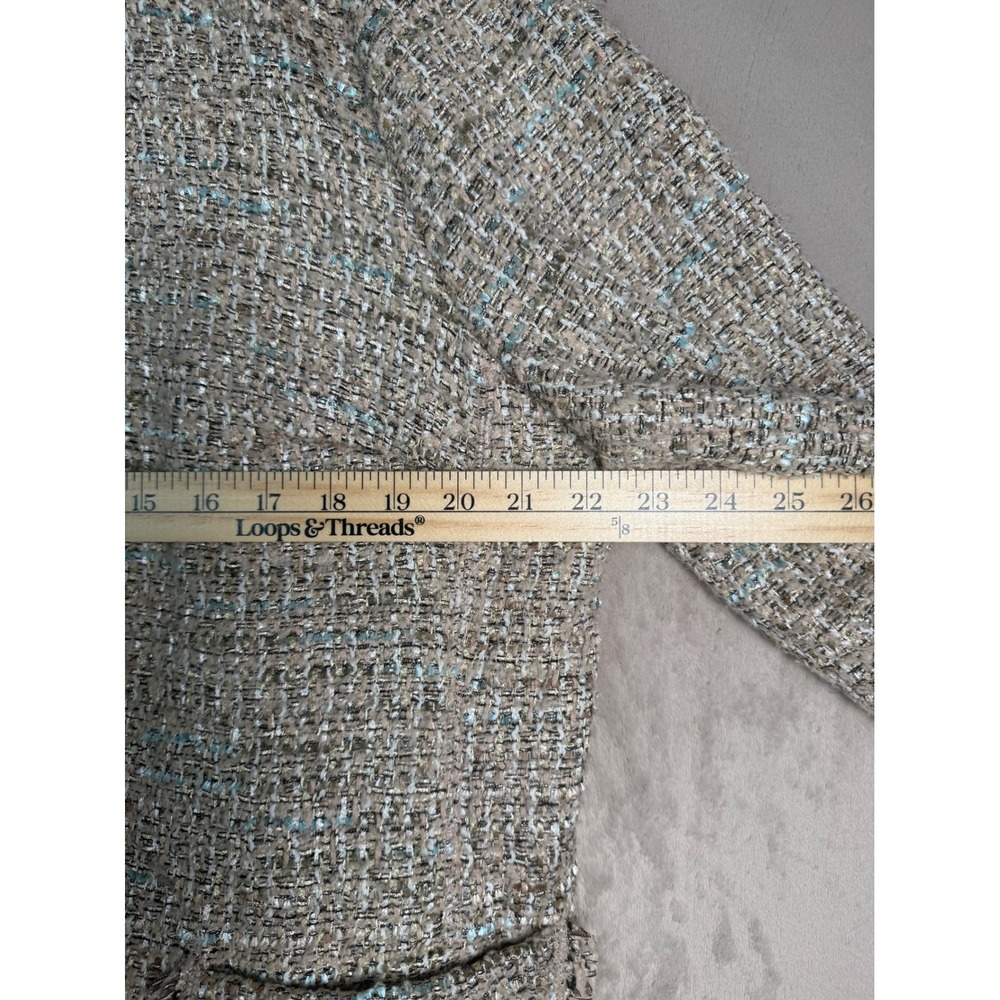 Chico's Tweed Fringe Topper Jacket Women Size 3 XL Beige Gold Open Front Coat - Picture 8 of 11
